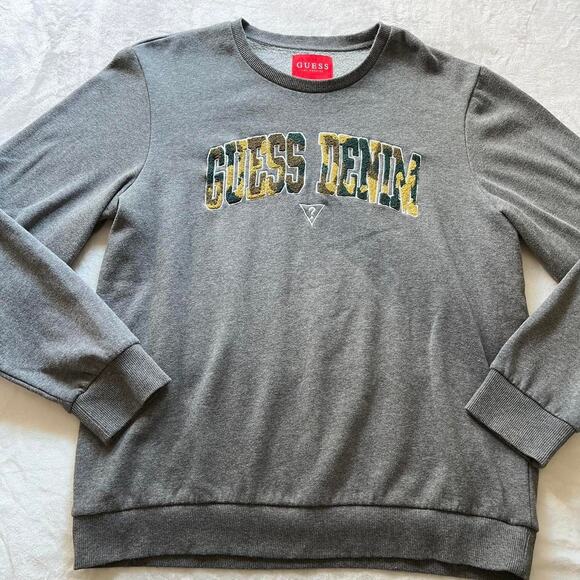 Guess LA Gray Pullover Camo Logo Crewneck Sweatshirt Women's size XL - Picture 1 of 7
